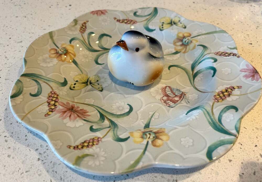 Exotic Garden by Spode Hand-Painted Floral Serving Tray with Bird Centerpiece